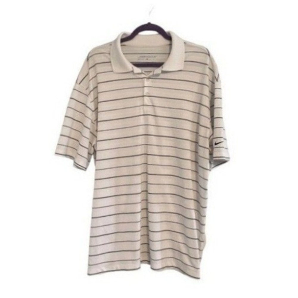 Nike Dri-FIT Victory Golf Polo Shirt White Black Striped Short Sleeve XL